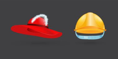 Moda sarı hat modern zarafet kırmızı bere aksesuarlar giysileri farklı tür illüstrasyon vektör