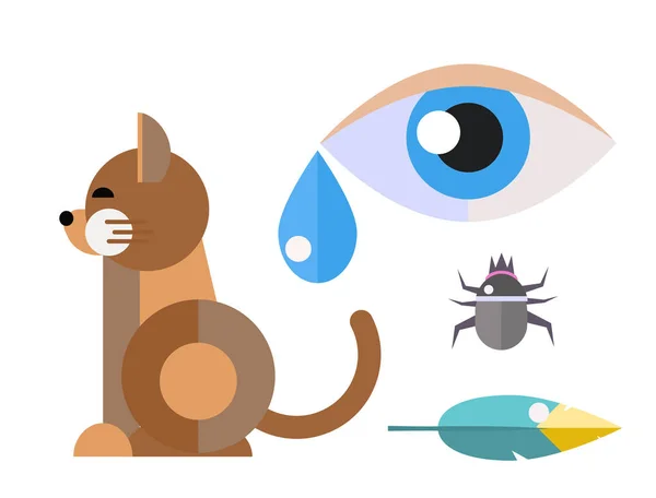 Alergia gato símbolos enfermedad salud virus y salud plana etiqueta personas ojo con enfermedad alérgenos síntomas enfermedad información vector ilustración . — Vector de stock