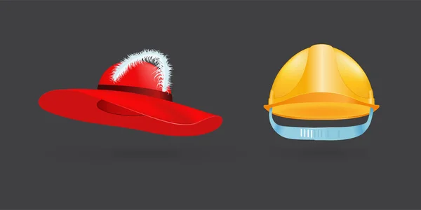 Diferentes tipos de moda sombrero amarillo elegancia moderna gorra roja accesorios ropa vector ilustración — Vector de stock