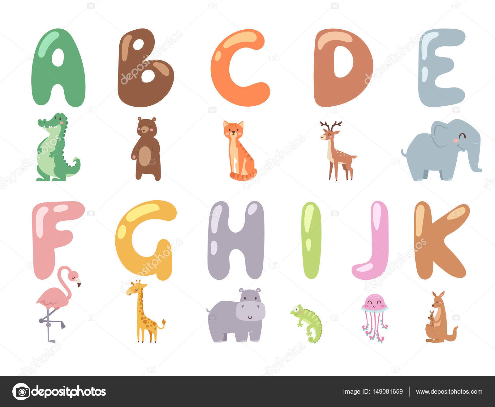 Niedlich zoo alphabet mit cartoon tiere