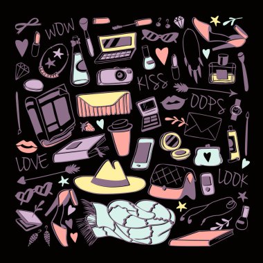 Sevimli kadınsı in elle çizilmiş vektör çizim.