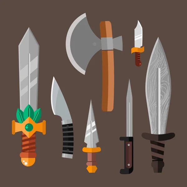 Arma de cuchillo peligroso vector metálico ilustración de la espada punta de lanza conjunto . — Archivo Imágenes Vectoriales