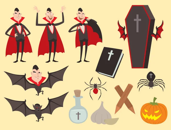 Conjunto de vetores de personagens de halloween de vampiros personagem de  drácula de vampiro masculino vestindo fantasia de halloween