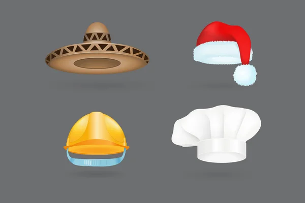 Diferentes tipos de sombrero de moda moderna elegancia gorra y accesorios textiles ropa vector ilustración — Archivo Imágenes Vectoriales