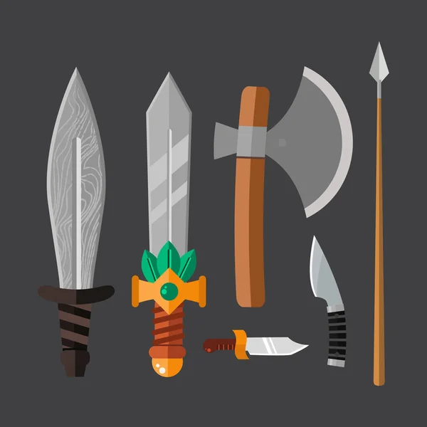Knife weapon dangerous metallic vector illustration of sword spear edged set. — Stock Vector