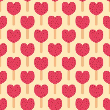 çizgi film tatlı tatlı soğuk aperatif lezzetli dondurulmuş şeker lezzetli meyve dondurma Dikişsiz desen vektör çizim arka plan simgesi kalp izole