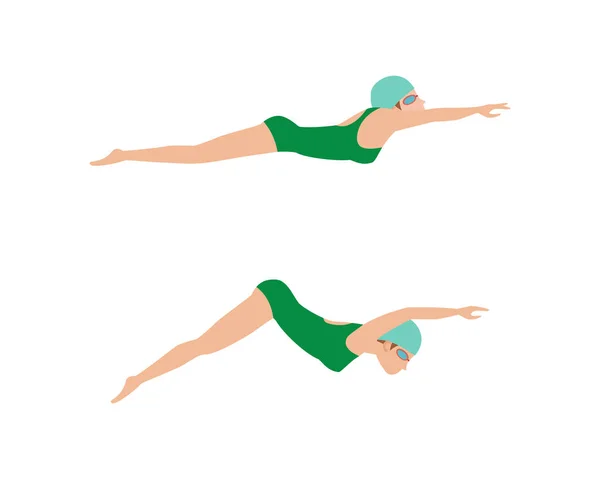 Ilustração vetorial do esquema de estilo de natação diferentes nadadores homem e mulher no exercício esportivo na piscina . —  Vetores de Stock