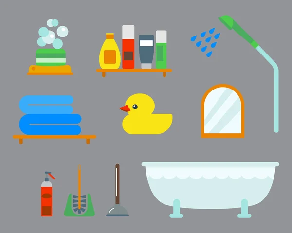 Equipo de baño iconos ducha estilo plano clip colorido arte ilustración para baño higiene vector diseño . — Archivo Imágenes Vectoriales