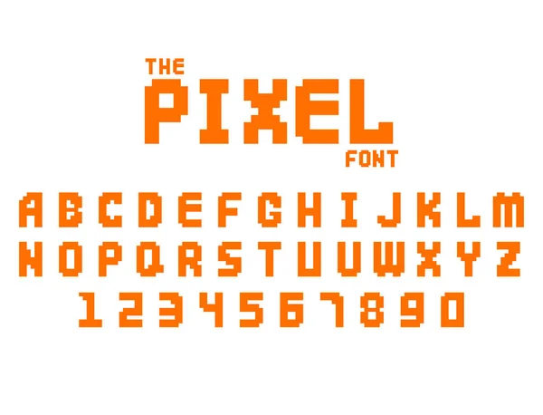 Pixel rétro police video computer game design 8 bits lettres chiffres électronique futuriste style vectoriel abc police numérique créatif alphabet isolé — Image vectorielle
