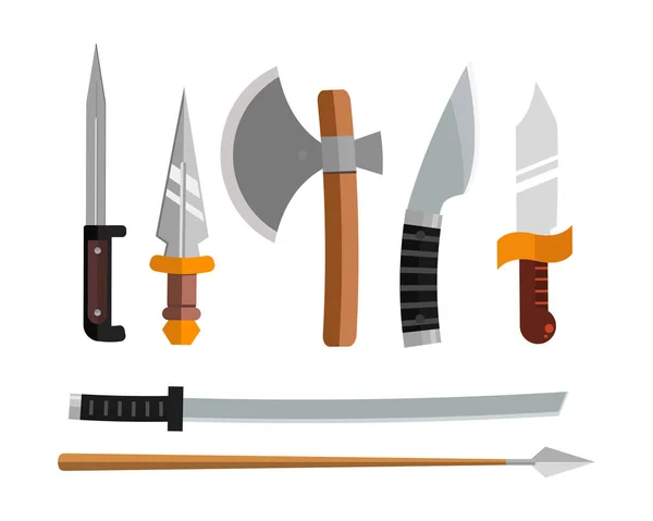 Knife weapon dangerous metallic vector illustration of sword spear edged set. — Stock Vector