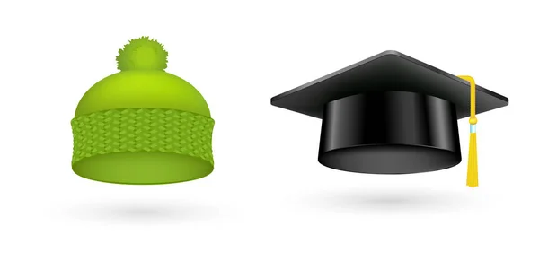 Diverso tipo di moda cappello verde moderno laurea tappo accessori vestiti vettoriale illustrazione — Vettoriale Stock