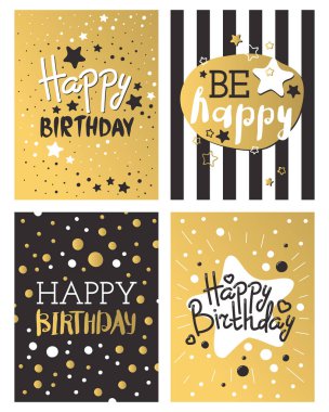 Güzel doğum günü davetiye kartı tasarım altın rengi ve siyah renk dekorasyon tebrik vektör.