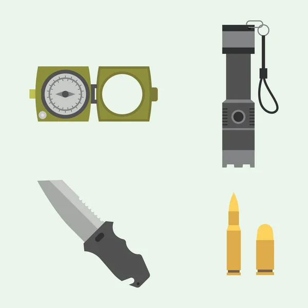 Armas militares armas de armadura fuerzas de combate americano munición camuflaje signo vector ilustración . — Vector de stock