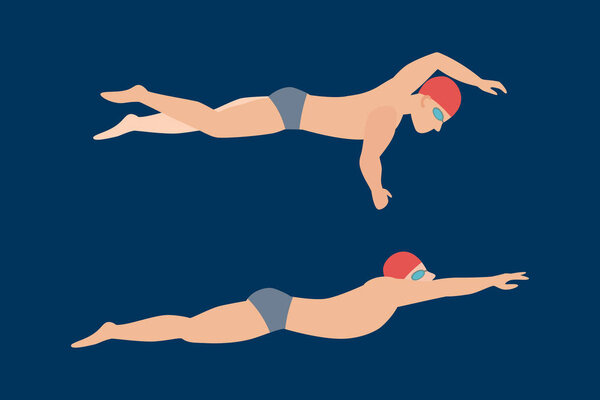 Vector illustration of swimming style scheme different swimmers man and woman in pool sport exercise.