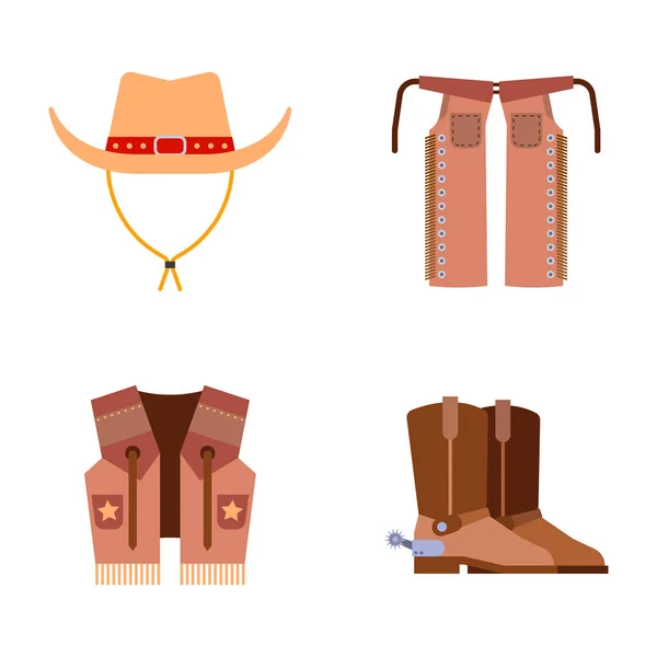 Elementos ocidentais selvagens conjunto ícones cowboy rodeo equipamentos e acessórios diferentes ilustração vetorial . — Vetor de Stock