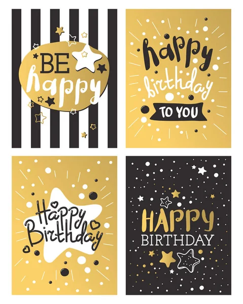 Beautiful birthday invitation card design gold and black colors vector greeting decoration. — Stock Vector