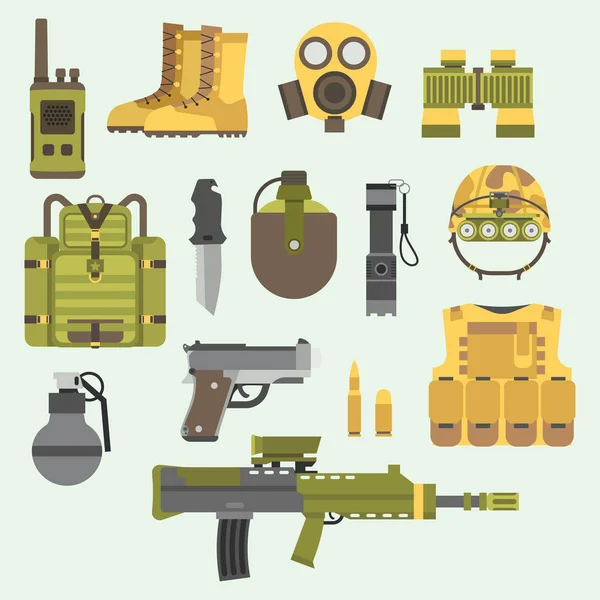 Armas militares armas de armadura fuerzas de combate americano munición camuflaje signo vector ilustración . — Vector de stock