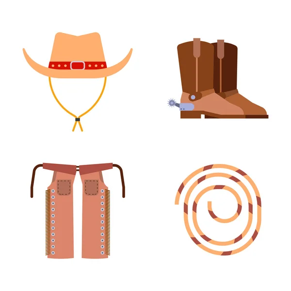 Wilde westen elementen instellen pictogrammen cowboy rodeo apparatuur en verschillende accessoires vector illustratie. — Stockvector