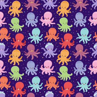 Çizgi film ahtapot karakter vektör Dikişsiz desen çizimi