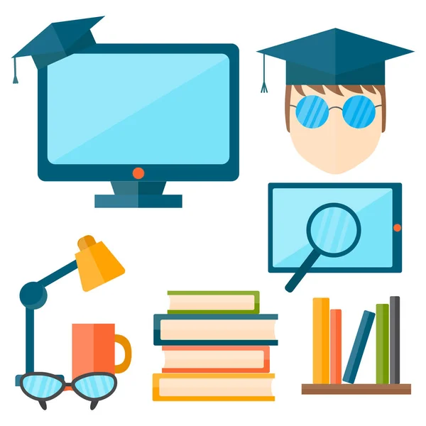 Образование и школа векторные иллюстрации веб-иконки набор колледж обучение символов выпускника . — стоковый вектор
