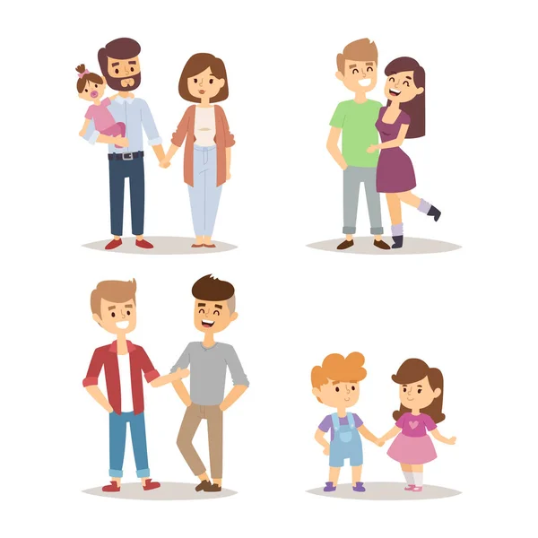 People happy couple cartoon relationship characters lifestyle vector illustration relaxed friends. — Stock Vector