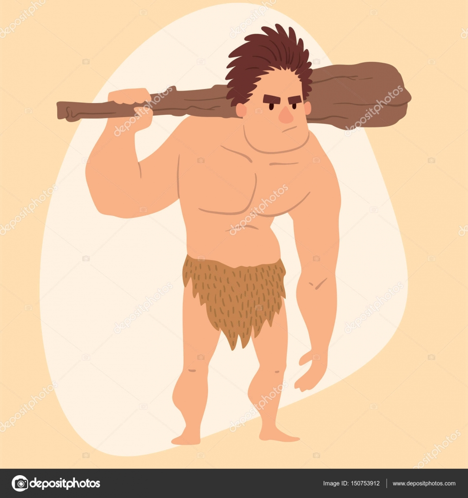 Caveman primitive stone age cartoon man neanderthal human character  evolution vector illustration. Stock Vector Image by ©adekvat #150753912