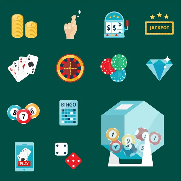 Juego de casino poker jugador símbolos blackjack tarjetas dinero ganar ruleta joker vector ilustración . — Archivo Imágenes Vectoriales