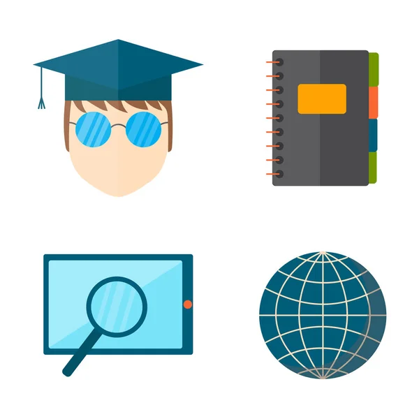 Icono web de ilustración vectorial de educación y escuela conjunto de símbolos de graduado de formación universitaria . — Vector de stock