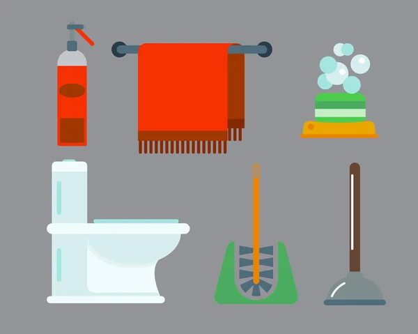 Equipamento de banho ícones chuveiro estilo plano colorido clip arte ilustração para banheiro higiene vetor design . —  Vetores de Stock