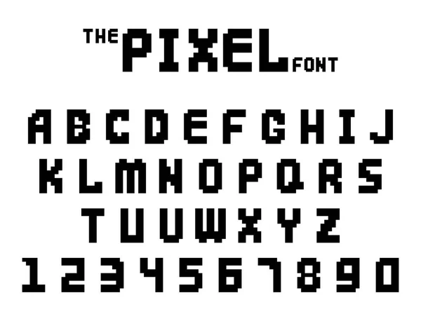 Pixel rétro police video computer game design 8 bits lettres chiffres électronique futuriste style vectoriel abc police numérique créatif alphabet isolé — Image vectorielle