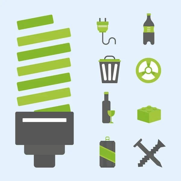 Reciclaje naturaleza iconos residuos clasificación entorno protección creativa símbolos vector ilustración . — Vector de stock