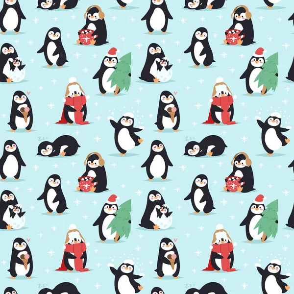 Christmas pingviner sömlösa mönster vektor — Stock vektor