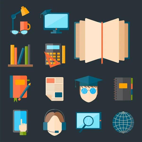 Icono web de ilustración vectorial de educación y escuela conjunto de símbolos de graduado de formación universitaria . — Vector de stock