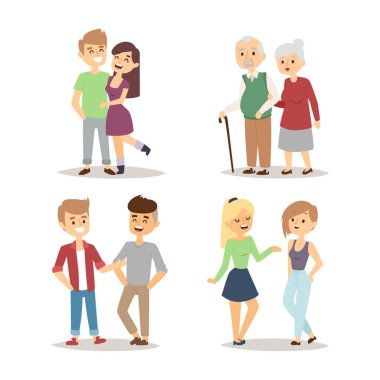 İnsanlar mutlu çift çizgi film ilişki karakter yaşam tarzı vektör çizim arkadaşlar rahat.