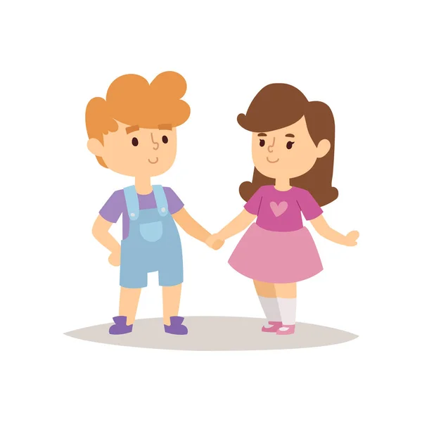 Niños feliz pareja dibujos animados relación personajes estilo de vida vector ilustración chica y chico amigos . — Vector de stock
