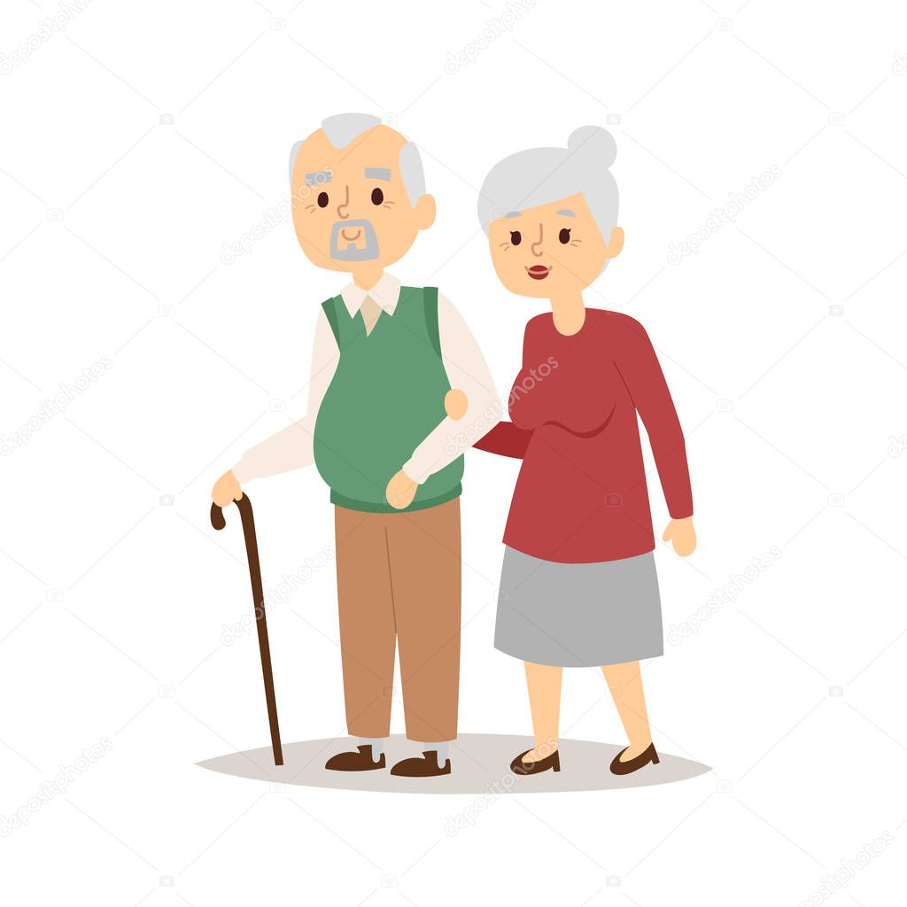 Senior happy couple cartoon relationship characters lifestyle vector illustration relaxed friends.