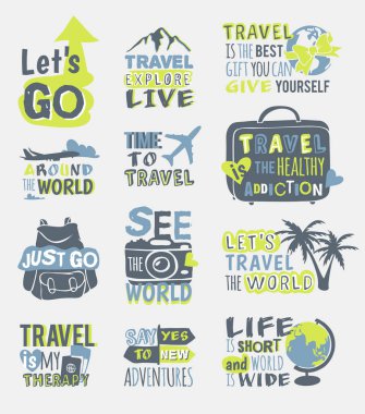 Seyahat motivasyon rozet vektör logosu.