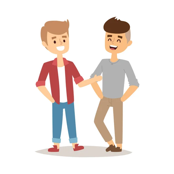 Gays happy couple cartoon relationship characters lifestyle vector illustration relaxed friends. — Stock Vector