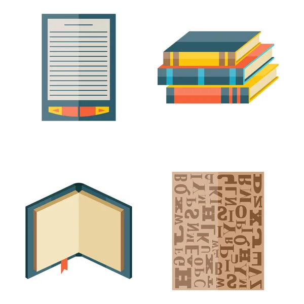 Könyvek ikonok dokumentum kiadvány magazin tipográfia tudás tipográfia könyvesbolt vektoros illusztráció. — Stock Vector