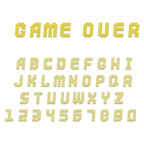 픽셀 복고풍 글꼴 비디오 컴퓨터 게임 디자인 8 비트 문자 번호 전자 미래 스타일 벡터 abc 서체 디지털 크리에이 티브 알파벳 절연 — 스톡 벡터
