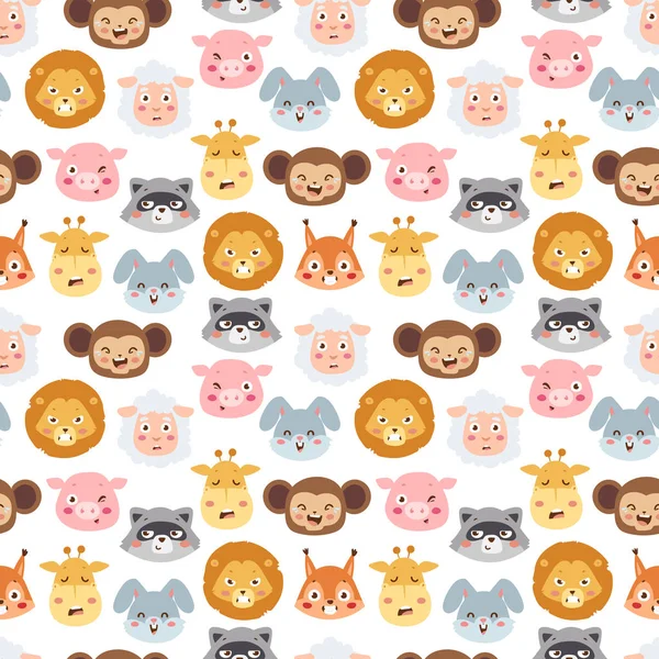 Animal emoción avatar vector iconos ilustración patrón sin costuras — Vector de stock