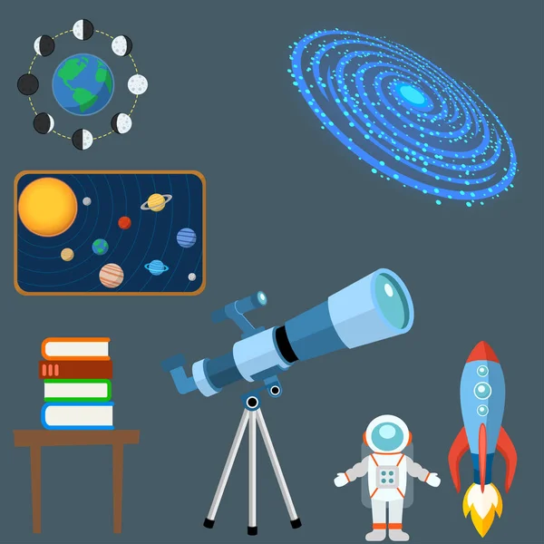Astrología astronomía iconos planeta ciencia universo espacio radar cosmos signo universo vector ilustración . — Vector de stock