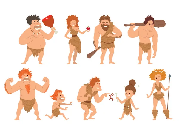 Höhlenmensch primitive Steinzeit Cartoon Neandertaler Menschen Charakter Evolution Vektor Illustration. — Stockvektor