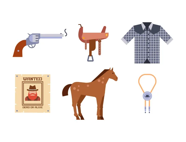 Wild west elements set icons cowboy rodeo equipment and different accessories vector illustration. — Stock Vector