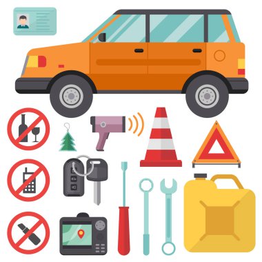 Otomatik taşıma motosiklet simgesi simgesi araç ekipman hizmet araba sürücü araçlar illüstrasyon vektör.