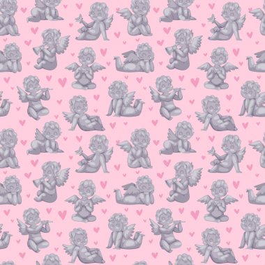 Güzel izole mermer antik heykel anıt vektör çizim seamless modeli dua melek heykeli