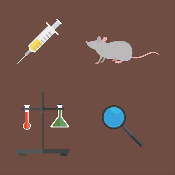 Symbolen van de Lab testen medisch laboratorium wetenschappelijke biologie ontwerpconcept molecuul Microscoop en biotechnologie science chemie iconen vector illustratie. — Stockvector