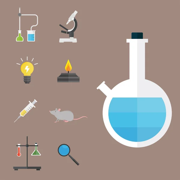 Symbolen van de Lab testen medisch laboratorium wetenschappelijke biologie ontwerpconcept molecuul Microscoop en biotechnologie science chemie iconen vector illustratie. — Stockvector