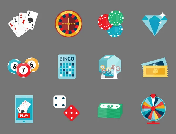 Casino jeu poker joueurs symboles cartes de blackjack argent gagnant roulette joker vecteur illustration . — Image vectorielle