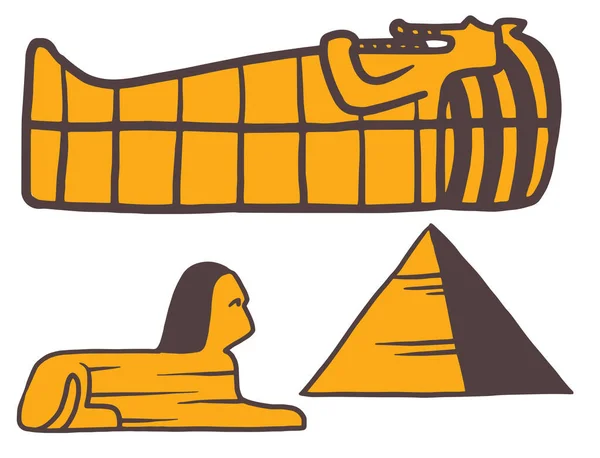 Ägypten Reise Geschichte Symbole handgezeichnet Design traditionelle Hieroglyphen Vektor Illustration Stil. — Stockvektor